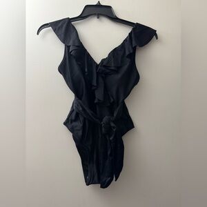 Black Ruffled One Piece Swimsuit